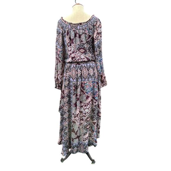 Fire Los Angeles Dress Women's Medium Purple Paisley Boho Peasant Hi Low Hem - Picture 5 of 12